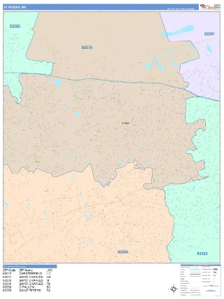 St. Peters, MO ColorCast style ZIP Code wall map