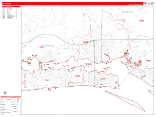 Biloxi, MS RedLine style ZIP Code wall map