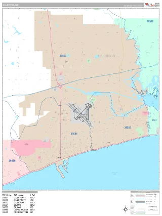 Gulfport, MS Classic style ZIP Code wall map