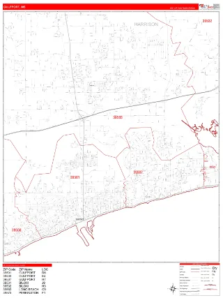 Gulfport, MS RedLine style ZIP Code wall map