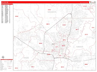 Jackson, MS RedLine style ZIP Code wall map