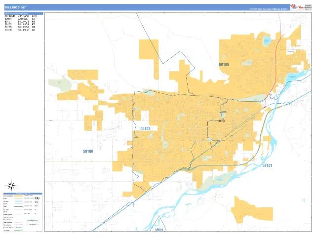 Billings, MT ZIP Code Wall Map, Business Reference style