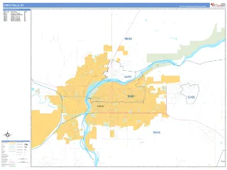Great Falls, MT Business Reference style ZIP Code wall map