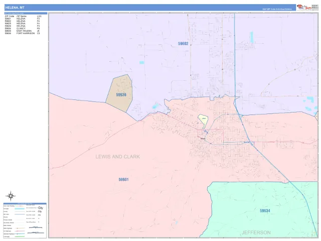 Helena, MT ZIP Code Wall Map, ColorCast style