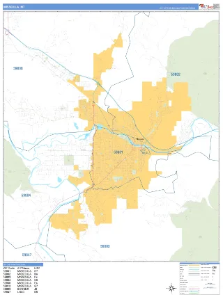 Missoula, MT Business Reference style ZIP Code wall map