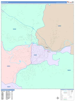 Missoula, MT ColorCast style ZIP Code wall map