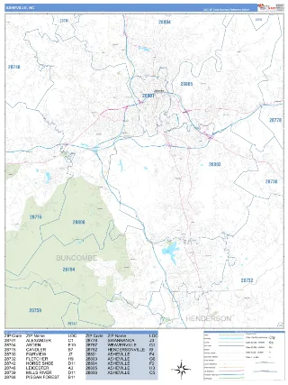 Asheville, NC Business Reference style ZIP Code wall map