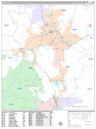 Asheville, NC Classic style ZIP Code wall map