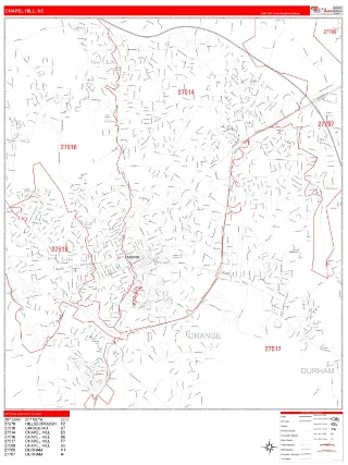 Chapel Hill, NC RedLine style ZIP Code wall map