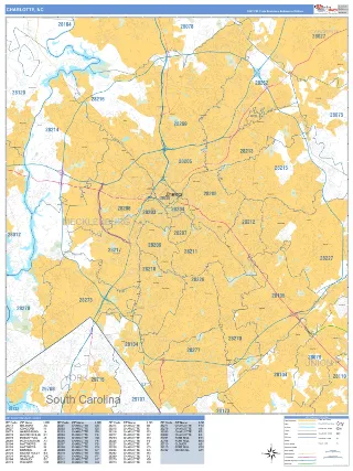 Charlotte, NC Business Reference style ZIP Code wall map