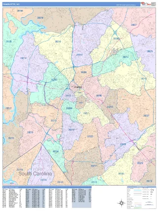 Charlotte, NC ColorCast style ZIP Code wall map