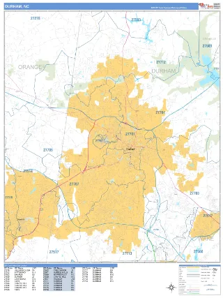 Durham, NC Business Reference style ZIP Code wall map