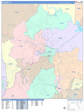 Durham, NC ColorCast style ZIP Code wall map