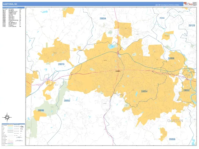 Gastonia, NC ZIP Code Wall Map, Business Reference style