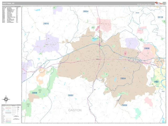 Gastonia, NC ZIP Code Wall Map, Classic style