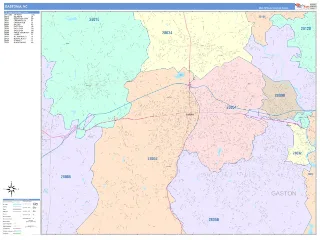 Gastonia, NC ColorCast style ZIP Code wall map