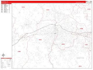 Gastonia, NC RedLine style ZIP Code wall map