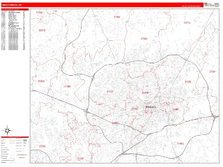 Greensboro, NC RedLine style ZIP Code wall map