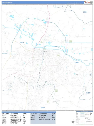 Greenville, NC Business Reference style ZIP Code wall map