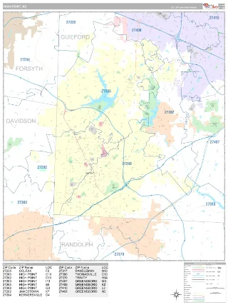 High Point, NC Classic style ZIP Code wall map