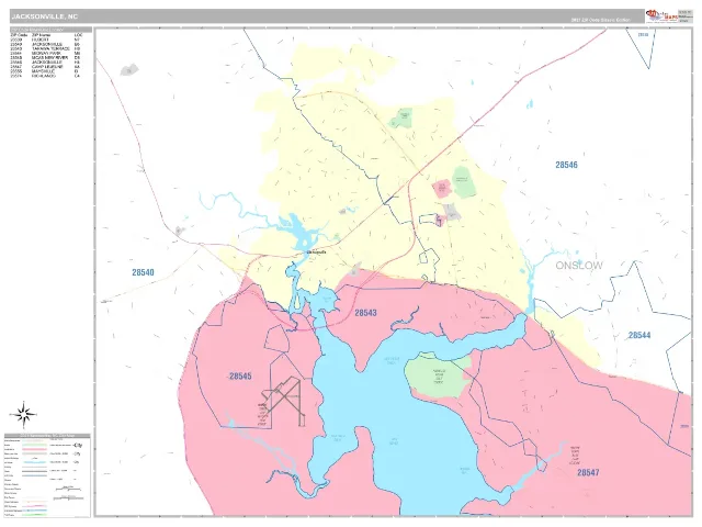 Jacksonville, NC ZIP Code Wall Map, Classic style
