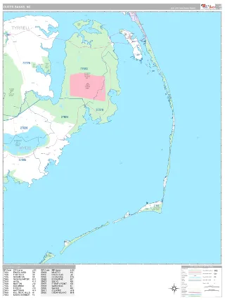 Outer Banks, NC Classic style ZIP Code wall map