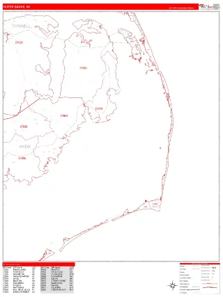 Outer Banks, NC RedLine style ZIP Code wall map