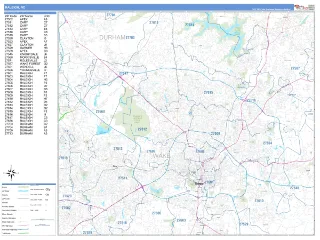Raleigh, NC Business Reference style ZIP Code wall map