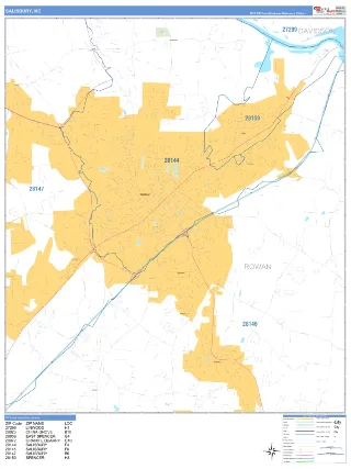 Salisbury, NC Business Reference style ZIP Code wall map