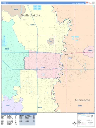 Fargo, ND ColorCast style ZIP Code wall map