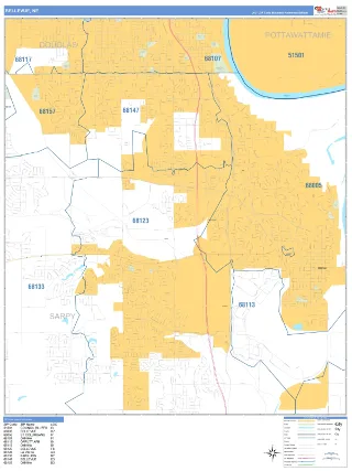 Bellevue, NE Business Reference style ZIP Code wall map