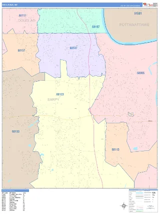 Bellevue, NE ColorCast style ZIP Code wall map