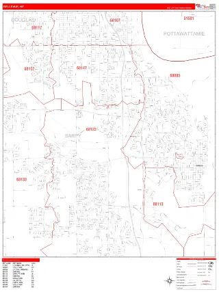 Bellevue, NE RedLine style ZIP Code wall map