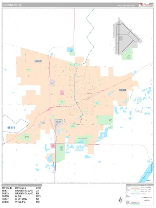 Grand Island, NE Classic style ZIP Code wall map