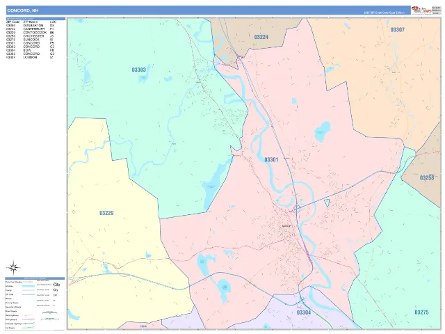 Concord, NH ZIP Code Wall Map, ColorCast style