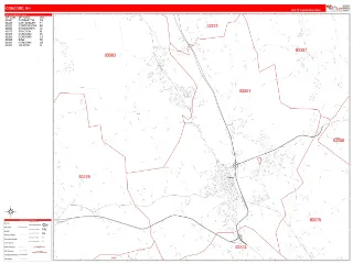Concord, NH RedLine style ZIP Code wall map
