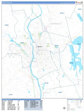 Manchester, NH Business Reference style ZIP Code wall map