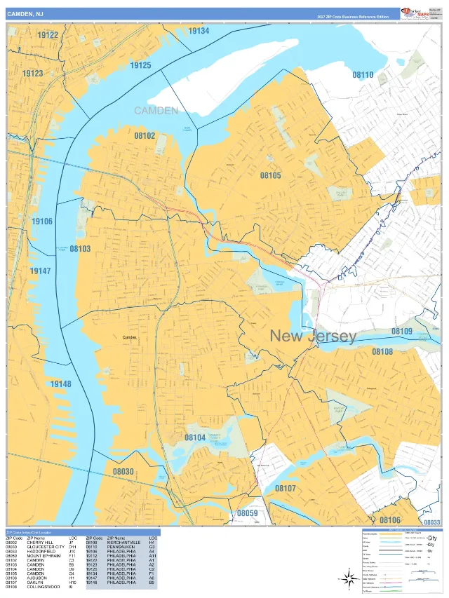 Camden, NJ ZIP Code Wall Map, Business Reference style