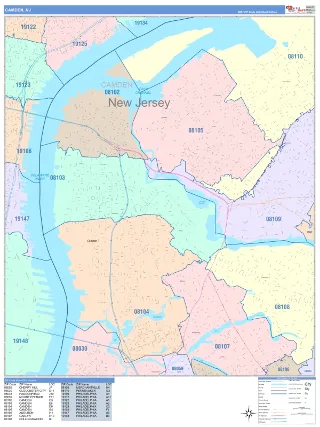Camden, NJ ColorCast style ZIP Code wall map