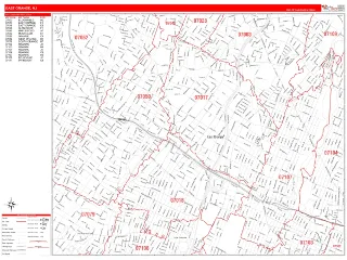 East Orange, NJ RedLine style ZIP Code wall map