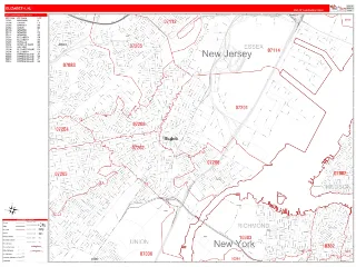 Elizabeth, NJ RedLine style ZIP Code wall map