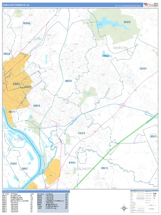 Hamilton, NJ Business Reference style ZIP Code wall map