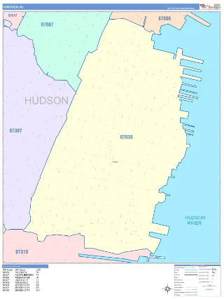 Hoboken, NJ ColorCast style ZIP Code wall map