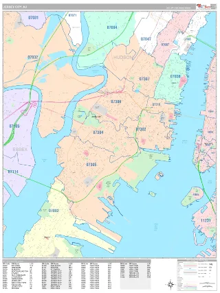 Jersey City, NJ Classic style ZIP Code wall map