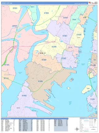 Jersey City, NJ ColorCast style ZIP Code wall map