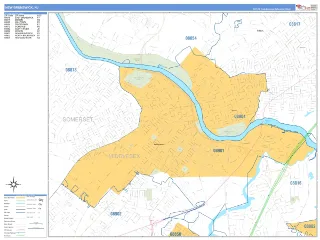 New Brunswick, NJ Business Reference style ZIP Code wall map