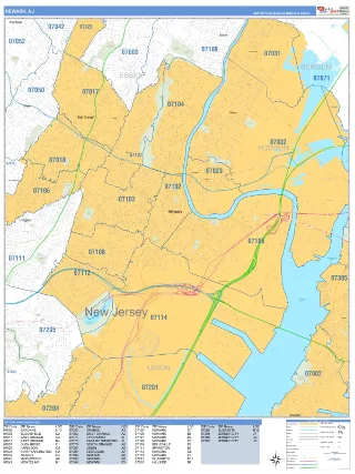 Newark, NJ Business Reference style ZIP Code wall map