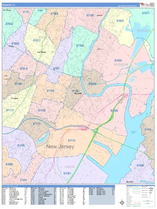 Newark, NJ ColorCast style ZIP Code wall map