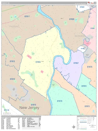 Passaic, NJ Classic style ZIP Code wall map