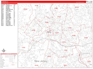 Paterson, NJ RedLine style ZIP Code wall map